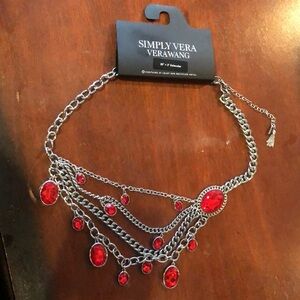 NWT Simply Vera Wang Vera Wang Necklace in Gunmetal Grey & Red Large Gemstones